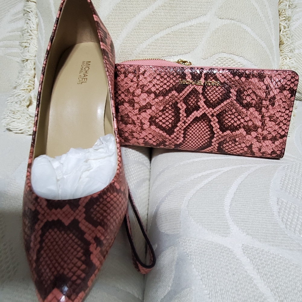 Michael Kors Coral snake skin heels and matching wallet